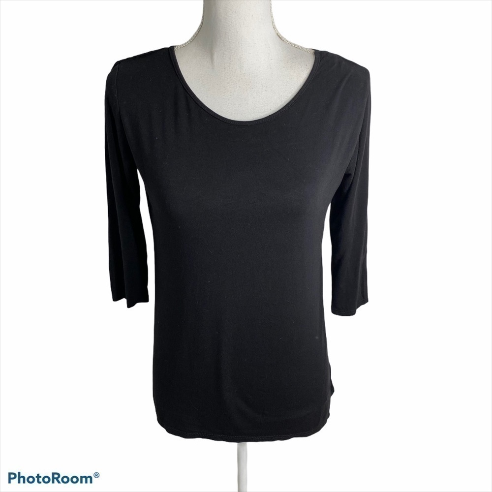 Pebble & Stone Ruffle Back Blouse Small Black Top